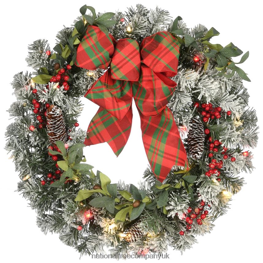 Greenery | National Tree Company 24 General Store Snowy Wreath with LED Lights and Bow F2L4F258